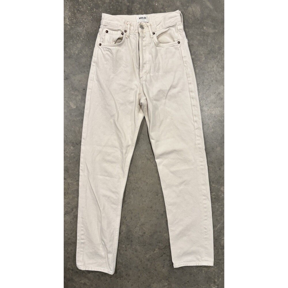 Agolde Jeans Womens 24 Denim Pants 90s High Rise Straight Button Fly Off White